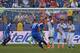 Jul 8, 2017; Nashville, TN, USA; Martinique forward Kevin Parsemain (17) kicks the ball on a penalty kick in the first half against Nicaragua at Nissan Stadium. Mandatory Credit: Jim Brown-USA TODAY Sports