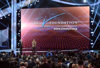 LOS ANGELES, CA - JULY 13:  Craig Sager, winner of the Jimmy V Perseverance Award  (R) and Vice President of the United States Joe Biden onstage during the 2016 ESPYS at Microsoft Theater on July 13, 2016 in Los Angeles, California.  (Photo by Kevin Winte