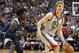 LAS VEGAS, NV - JULY 08: Johnathan Motley #55 of the Dallas Mavericks guards Lauri Markkanen #24 of the Chicago Bulls during the 2017 Summer League at the Thomas & Mack Center on July 8, 2017 in Las Vegas, Nevada. Dallas won 91-75. NOTE TO USER: User exp