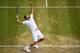 LONDON, ENGLAND - JULY 12: Marin Cilic of Croatia serves during the Gentlemen's Singles quarter final match against Gilles Muller of Luxembourg on day nine of the Wimbledon Lawn Tennis Championships at the All England Lawn Tennis and Croquet Club on July