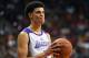 Jul 7, 2017; Las Vegas, NV, USA; Los Angeles Lakers guard Lonzo Ball (2) looks for an open teammate during an NBA Summer League game against the Los Angeles Clippers at Thomas & Mack Center. Mandatory Credit: Stephen R. Sylvanie-USA TODAY Sports