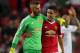 MANCHESTER, ENGLAND - SEPTEMBER 12: David De Gea of Manchester United walks off with Ander Herrera of Manchester United after the 3-1 victory in the Barclays Premier League match between Manchester United and Liverpool on September 12, 2015 in Manchester