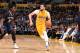 LOS ANGELES, CA - APRIL 11: Tyler Ennis #11 of the Los Angeles Lakers handles the ball during the game against the New Orleans Pelicans on April 11, 2017 at STAPLES Center in Los Angeles, California. NOTE TO USER: User expressly acknowledges and agrees th