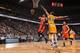 DENVER, CO - APRIL 9: Russell Westbrook #0 of the Oklahoma City Thunder drives to the basket against the Denver Nuggets on April 9, 2017 at the Pepsi Center in Denver, Colorado. NOTE TO USER: User expressly acknowledges and agrees that, by downloading an