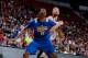 LAS VEGAS, NV - JULY 11: Damian Jones #15 of the Golden State Warriors boxes out against the Minnesota Timberwolves on July 11, 2017 at the Thomas & Mack Center in Las Vegas, Nevada. NOTE TO USER: User expressly acknowledges and agrees that, by downloadi