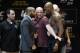 LOS ANGELES, CA - JULY 26: Dana White (C), UFC President, separates the two fighters Daniel Cormier (L) and Jon Jones during the UFC 214 Press Conference at The Novo by Microsoft July 26, 2017 in Los Angeles, California. (Photo by Kevork Djansezian/Zuffa