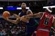 DALLAS, TX - JULY 30: Rashard Lewis #9 of the 3 Headed Monsters attempts a shot while being guarded by Bonzi Wells #6 of Tri-State during week six of the BIG3 three on three basketball league at American Airlines Center on July 30, 2017 in Dallas, Texas