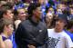 DURHAM, NC - OCTOBER 22: High school basketball player Cameron Reddish, center, (Westtown School - Norristown, PA) attends Countdown To Craziness at Cameron Indoor Stadium on October 22, 2016 in Durham, North Carolina. (Photo by Lance King/Getty Images)