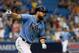 ST. PETERSBURG, FL - AUGUST 6: Steven Souza Jr. #20 of the Tampa Bay Rays celebrates back to the dugout hitting a walk-off home run off of pitcher Jacob Barnes of the Milwaukee Brewers during the bottom of the ninth inning of a game on August 6, 2017 at