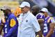Apr 16, 2016; Baton Rouge, LA, USA; LSU Tigers head coach Les Miles watches player warmups before the Spring Game at Tiger Stadium. Mandatory Credit: Matt Bush-USA TODAY Sports