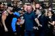 TOPSHOT - Floyd Mayweather Jr. (L) faces off for the first time with UFC fighter Conor McGregor during a press call at the Staples Center in Los Angeles, California on July 11, 2017.
The two will fight August 26th in Las Vegas, Nevada. / AFP PHOTO / Gene