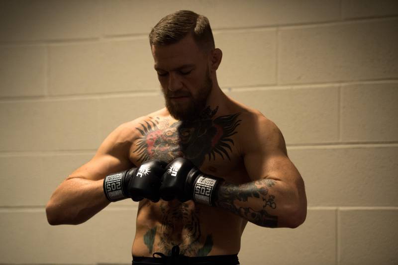 NEW YORK, NY - NOVEMBER 12: UFC featherweight champion Conor McGregor of Ireland warms up backstage at Madison Square Garden prior to his lightweight championship fight agianst Eddie Alvarez during the UFC 205 event on November 12, 2016 in New York City.