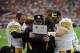 Left to right: Charlie Batch, Bruce Arians, Byron Leftwich and Ben Roethlisberger