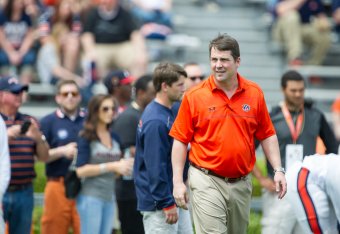 AUBURN, AL - APRIL 18: Defensive coordinator and former Florida Gators head coach Will Muschamp of Auburn Tigers prior to Auburn's A-Day game on April 18, 2015 at Jordan-Hare Stadium in Auburn, Alabama. (Photo by Michael Chang/Getty Images)
