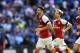 LONDON, ENGLAND - AUGUST 06: Sead Kolasinac, Nacho Monreal and Granit Xhaka of Arsenal celebrate victory during the FA Community Shield between Chelsea and Arsenal at Wembley Stadium on August 6, 2017 in London, England. (Photo by Dan Mullan/Getty Images