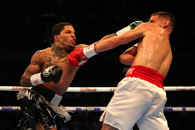 LONDON, ENGLAND - MAY 20: Gervonta Davis of The United States (Black Gloves) fights Liam Walsh of England (Red Gloves) in the IBF World Junior Lightweight Championship match at Copper Box Arena on May 20, 2017 in London, England. (Photo by Alex Pantling