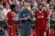 MUNICH, GERMANY - AUGUST 02: Head coach Juergen Klopp of Liverpool sspeak with Ovie Ejaria of Liverpool and Divock Origi of Liverpool during the Audi Cup 2017 match between Liverpool FC and Atletico Madrid at Allianz Arena on August 2, 2017 in Munich, Ger