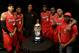 SEATTLE, WA - AUGUST 20: Kenyon Martin #4, James White #8, head coach Rick Mahorn, Al Harrington #3, Dion Glover #22, Rashad McCants #32 and assistant coach DeMarcus Bateman of the Trilogy pose for a trophy after winning the semifinals against the Ghost