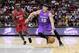Ghost Ballers' Mike Bibby drives past Trilogy's Dion Glover.