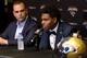 JACKSONVILLE, FL - APRIL 29: Cornerback Jalen Ramsey of the Jacksonville Jaguars speaking to the media for the first time as General Manager Dave Caldwell looks on at EverBank Field on April 29, 2016 in Jacksonville, Florida. The Jaguars selected Ramsey f