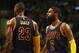 BOSTON, MA - MAY 25: Kyrie Irving #2 of the Cleveland Cavaliers reacts in the first half against the Boston Celtics during Game Five of the 2017 NBA Eastern Conference Finals at TD Garden on May 25, 2017 in Boston, Massachusetts. NOTE TO USER: User expre