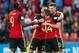 Belgium's Thomas Meunier (R) celebrates with his teammates after scoring during the 2018 FIFA World Cup qualifying football match between Belgium and Gibraltar, at the Dufrasne Stadium, on August 31, 2017 in Sclessin, outside Liege. / AFP PHOTO / BELGA /