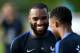 France's forward Alexandre Lacazette reacts at the end of a training session in Clairefontaine en Yvelines on August 28, 2017, as part of the team's preparation for the FIFA World Cup 2018 qualifying football match against The Netherlands and Luxembourg.