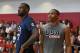 LAS VEGAS, NV - AUGUST 12: LeBron James #27 (L) and Russell Westbrook #31 of the 2015 USA Basketball Men's National Team attend a practice session at the Mendenhall Center on August 12, 2015 in Las Vegas, Nevada. (Photo by Ethan Miller/Getty Images)