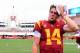 LOS ANGELES, CA - SEPTEMBER 02: Sam Darnold #14 of the USC Trojans wipes his forehead after a 49-31 Trojan win over the Western Michigan Broncos at Los Angeles Memorial Coliseum on September 2, 2017 in Los Angeles, California. (Photo by Harry How/Getty