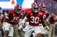 ATLANTA, GA - SEPTEMBER 02: Mack Wilson #30 of the Alabama Crimson Tide reacts after an interception against the Florida State Seminoles during their game at Mercedes-Benz Stadium on September 2, 2017 in Atlanta, Georgia. (Photo by Kevin C. Cox/Getty Im