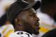 EAST RUTHERFORD, NJ - AUGUST 11: Antonio Brown #84 of the Pittsburgh Steelers on the sidelines during the fourth quarter against the New York Giants during an NFL preseason game at MetLife Stadium on August 11, 2017 in East Rutherford, New Jersey. The Ste