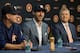 HOUSTON, TX - SEPTEMBER 03: Justin Verlander , center, along with manager A.J. Hinch, left, and general manager Jeff Luhnow during a press conference to officially introduce Verlander at Minute Maid Park on September 3, 2017 in Houston, Texas. (Photo by