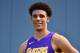 TARRYTOWN, NY - AUGUST 11: Lonzo Ball #2 of the Los Angeles Lakers poses for a portrait during the 2017 NBA rookie photo shoot on August 11, 2017 at the Madison Square Garden Training Facility in Tarrytown, New York. NOTE TO USER: User expressly acknowle