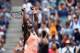 Sloane Stephens of the US celebrates after defeating Latvia's Anastasija Sevastova during their 2017 US Open Women's Singles Quarterfinal match at the USTA Billie Jean King National Tennis Center in New York on September 5, 2017.
Sloane Stephens of the