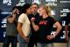 EDMONTON, AB - SEPTEMBER 06: (L-R) UFC women's bantamweight champion Amanda Nunes of Brazil and Valentina Shevchenko of Kyrgyzstan face off for the media during the UFC 215 Ultimate Media Day at Rogers Place on September 6, 2017 in Edmonton, Alberta, Can