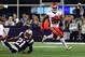 FOXBORO, MA - SEPTEMBER 07: Kareem Hunt #27 of the Kansas City Chiefs runs the ball during the second half against the New England Patriots at Gillette Stadium on September 7, 2017 in Foxboro, Massachusetts. (Photo by Adam Glanzman/Getty Images)