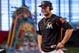 MIAMI, FL - SEPTEMBER 04: Giancarlo Stanton #27 of the Miami Marlins during an interview before the game against the Washington Nationals at Marlins Park on September 4, 2017 in Miami, Florida. (Photo by Rob Foldy/Miami Marlins via Getty Images)