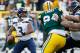 GREEN BAY, WI - SEPTEMBER 10: Russell Wilson #3 of the Seattle Seahawks looks to pass during the second half against the Green Bay Packers at Lambeau Field on September 10, 2017 in Green Bay, Wisconsin. (Photo by Joe Robbins/Getty Images)