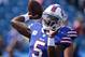 ORCHARD PARK, NY - SEPTEMBER 10: Tyrod Taylor #5 of the Buffalo Bills throws the ball while warming up before a game against New York Jets on September 10, 2017 at New Era Field in Orchard Park, New York. (Photo by Tom Szczerbowski/Getty Images)