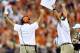 CLEMSON, SC - SEPTEMBER 09: Head coach Dabo Swinney of the Clemson Tigers raises his arms in a 'v' during the closing minutes of the Tigers' football game against the Auburn Tigersat Memorial Stadium on September 9, 2017 in Clemson, South Carolina. (Phot