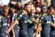 Inter Milan's Slovak defender Milan Skriniar (C-L) celebrates with his teammate Inter Milan's Argentinian forward Mauro Icardi during the Italian Serie A football match FC Crotone vs FC Internazionale Milano on September 16, 2017 at the Ezio Scida Stadium