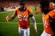 DENVER, CO - SEPTEMBER 8: Inside Linebacker Brandon Marshall #54 of the Denver Broncos celebrates the win withTodd Davis #51 after defeating the Carolina Panthers at Sports Authority Field Field at Mile High on September 8, 2016 in Denver, Colorado. (Pho
