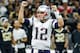 Sep 17, 2017; New Orleans, LA, USA; New England Patriots quarterback Tom Brady (12) celebrates after a play against the New Orleans Saints during the second half of a game at the Mercedes-Benz Superdome. The Patriots defeated the Saints 36-20. Mandatory
