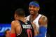 NEW YORK, NY - FEBRUARY 15: Carmelo Anthony #7 of the New York Knicks and the Eastern Conference hugs Russell Westbrook #0 of the Oklahoma City Thunder and the Western Conference during the 2015 NBA All-Star Game at Madison Square Garden on February 15,