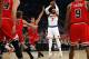 Apr 4, 2017; New York, NY, USA; New York Knicks forward Carmelo Anthony (7) shoots in front of Chicago Bulls forward Paul Zipser (16) during the first quarter at Madison Square Garden. Mandatory Credit: Adam Hunger-USA TODAY Sports