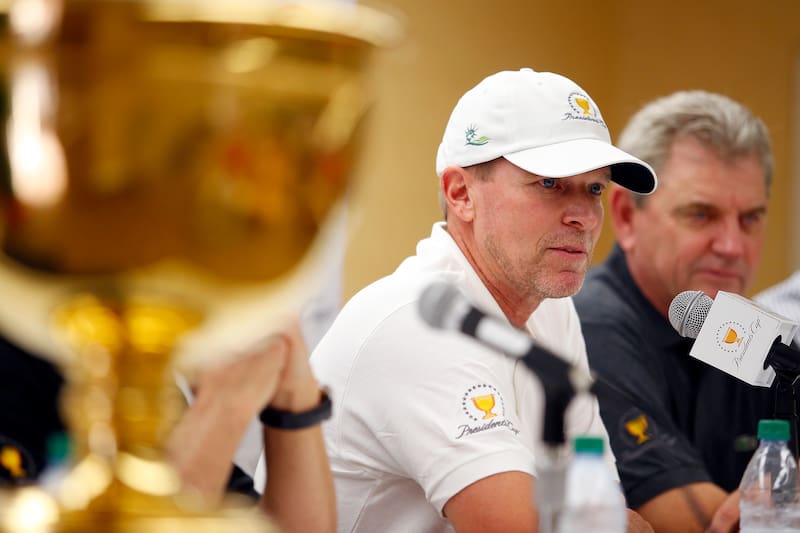 PALM HARBOR, FL - MARCH 07: Presidents Cup Captain Steve Stricker speaks during a press conference to announce four assistant captains at Innisbrook Copperhead Course on March 7, 2017 in Palm Harbor, Florida. (Photo by Justin K. Aller/Getty Images)