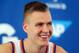 Sep 25, 2017; Greenburgh, NY, USA; New York Knicks forward Kristaps Porzingis (6) speaks to the media on media day at MSG Training Center. Mandatory Credit: Brad Penner-USA TODAY Sports
