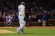 CHICAGO, IL - OCTOBER 22: Clayton Kershaw #22 of the Los Angeles Dodgers reacts after a solo home run by Anthony Rizzo #44 of the Chicago Cubs (not pictured) in the fifth inning during game six of the National League Championship Series at Wrigley Field