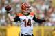 GREEN BAY, WI - SEPTEMBER 24: Andy Dalton #14 of the Cincinnati Bengals drops back to pass during a game against the Green Bay Packers at Lambeau Field on September 24, 2017 in Green Bay, Wisconsin. The Packers defeated the Bengals in overtime 27-24. (