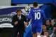 LONDON, ENGLAND - MAY 15: Antonio Conte manager / head coach of Chelsea throws the ball to Eden Hazard of Chelsea during the Premier League match between Chelsea and Watford at Stamford Bridge on May 15, 2017 in London, England. (Photo by Catherine Ivill